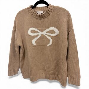 Sincerely Jules knit crewneck sweater with white bow detail, oversized, small